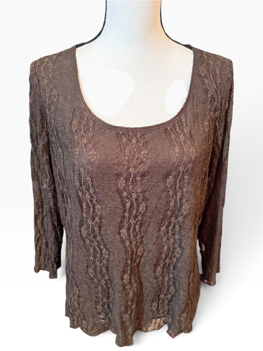Lane Bryant Women's Brown Lace Scoop Neck Long Sleeve Top, 14/16